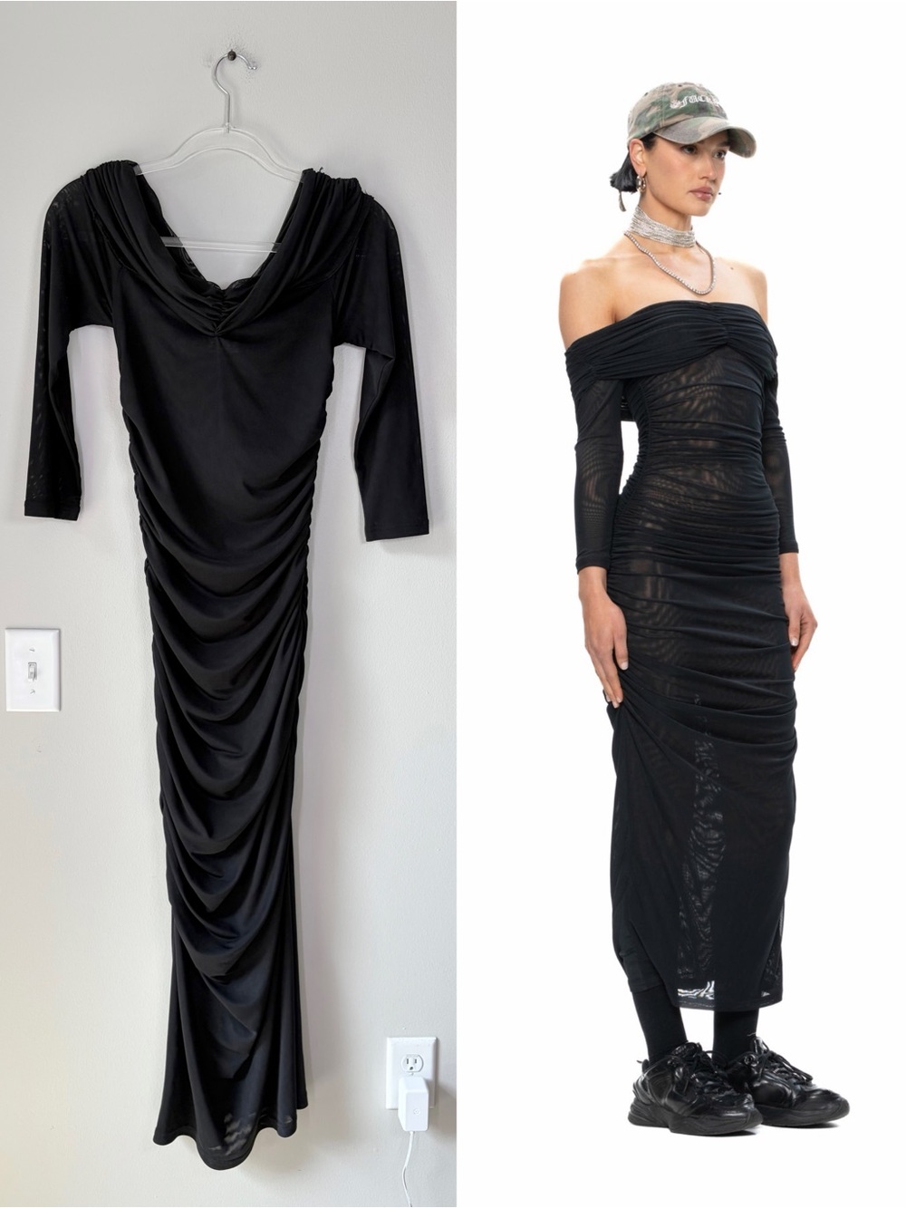 Fantastic Baby Shakalaka Off The Shoulder Mesh Emily Dress in Black